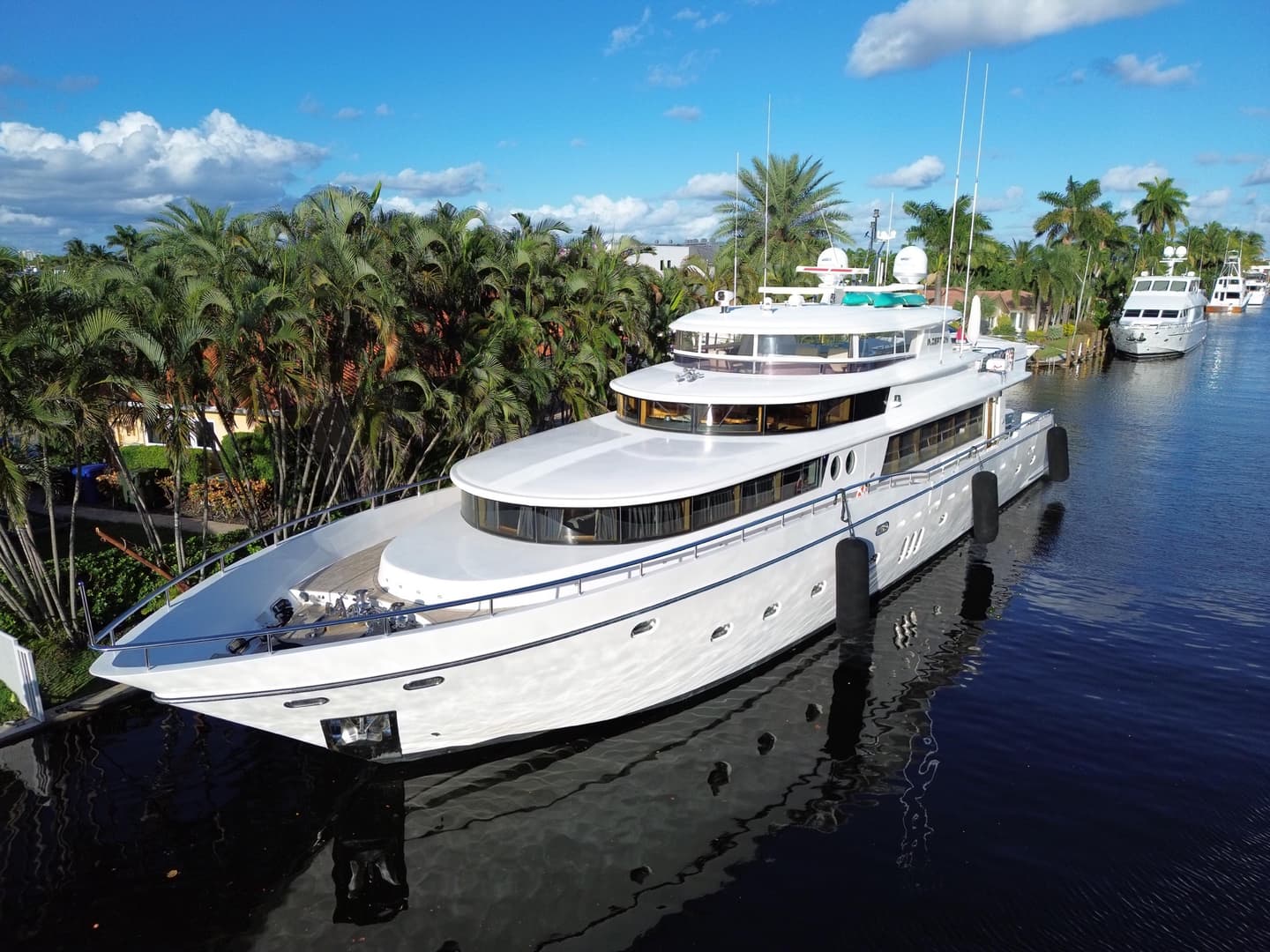 A private dock ready for a yacht on a South Florida canal