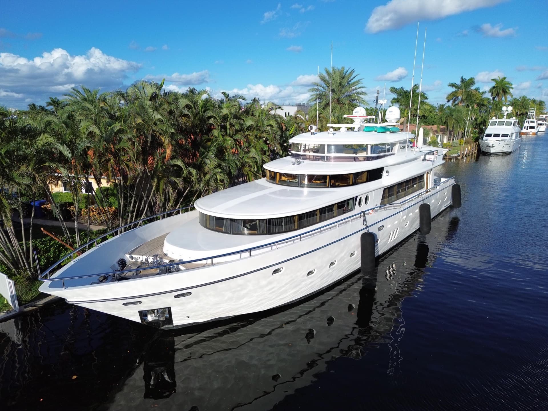 A private dock ready for a yacht on a South Florida canal